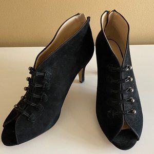 Adrienne Vittadini Black Suede Peep Toe Booties- 8.5